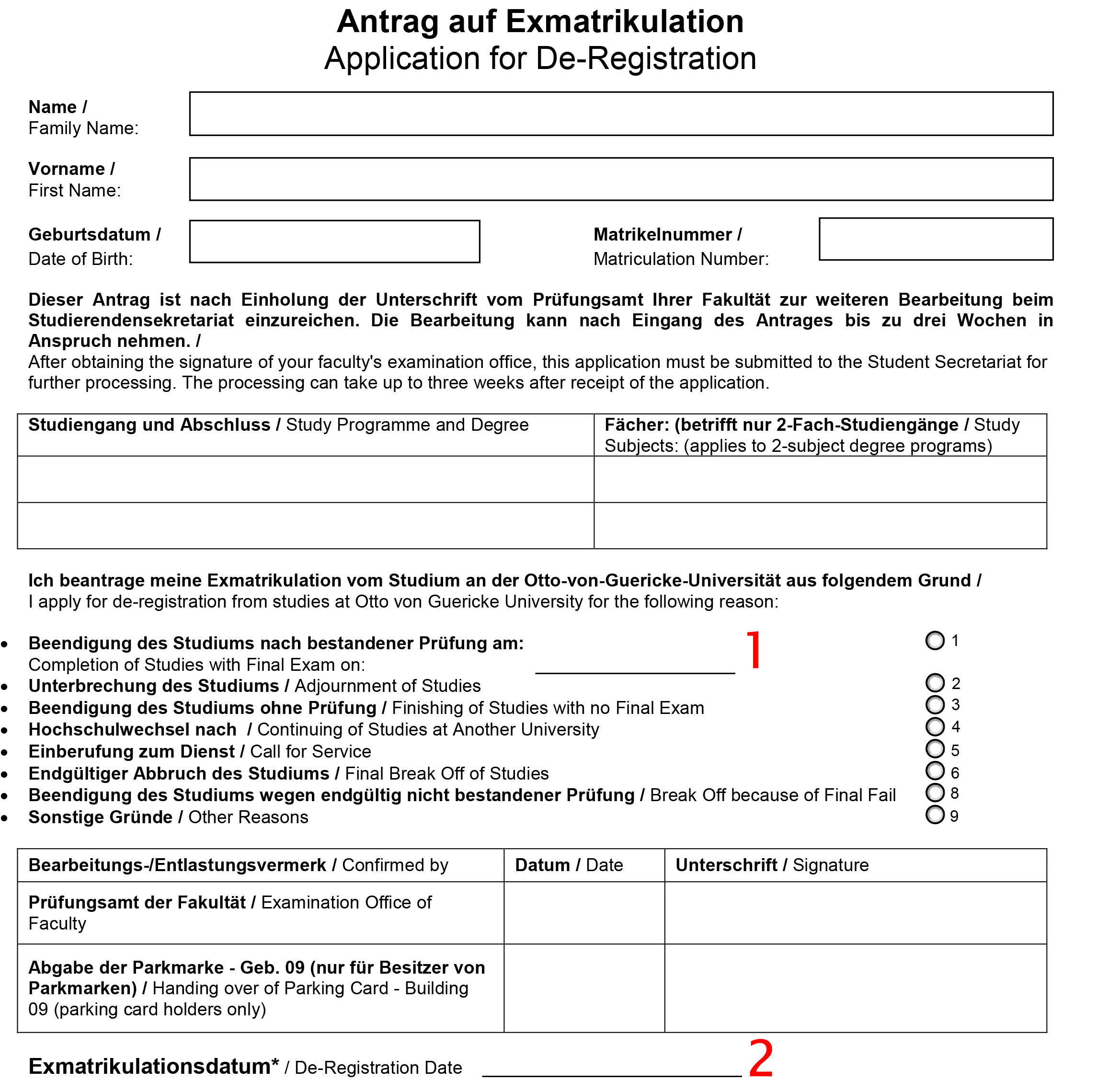 Application for Exmatriculation